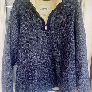 Orvis Men's Navy and Cream Zip-Up Sweater